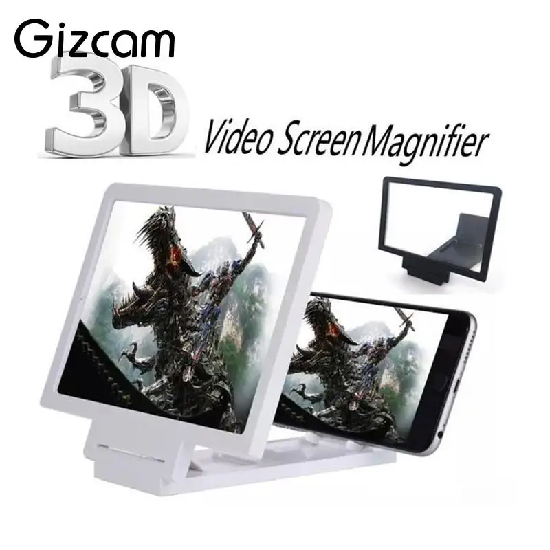 

Gizcam 3D Movie Screen Enlarge Magnifier HD Projector Portable Folding Stand for Smart Mobile Cell Phones White
