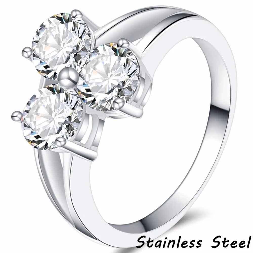

Stainless Steel Three-Stone Cubic Zircon Wedding Engagement Bridal Halo Ring Proposal Statement Anniversary Eternity