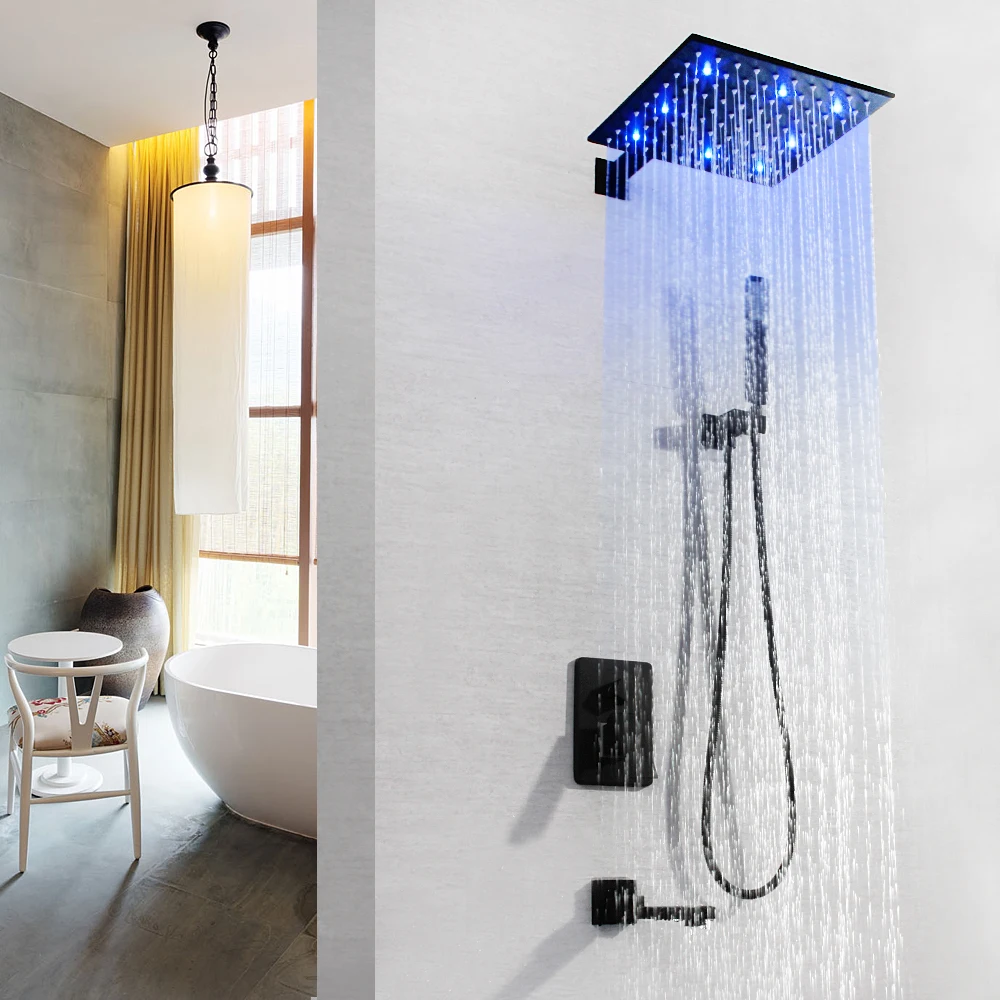 

SKOWLL Bath Shower Set Accessories Temperature Sensitive LED Black Faucet Waterfall SK-7636