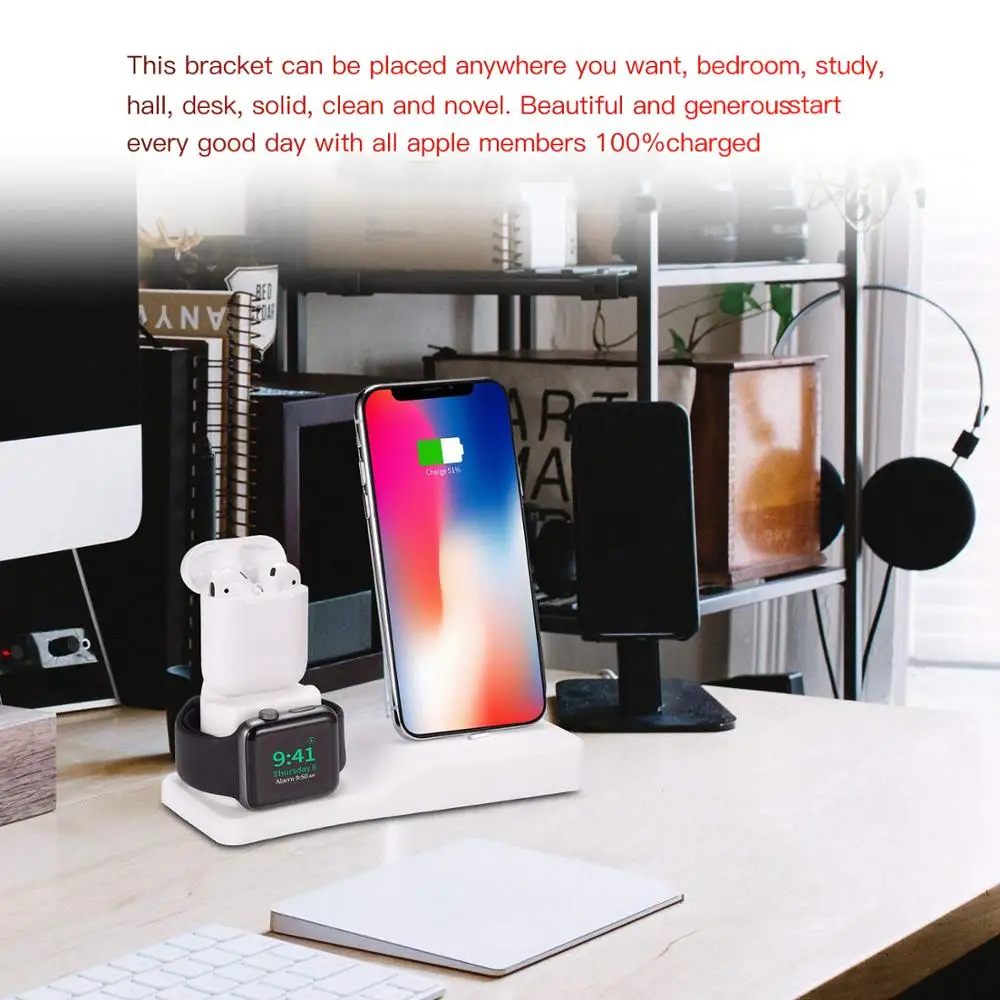 3 in 1 Charging Dock Holder For Iphone X XS Iphone 8 Iphone 7 Iphone 6 Silicone charger stand Dock Station Apple watch Airpods