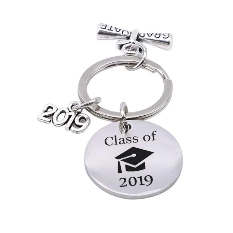 

LETTER CLASS OF 2019 GRADUATE KEYCHAIN KEY RING HOLDER STAINLESS STEEL GIFT CHIC Drive Safe Fly safe keychains 25mm diameter