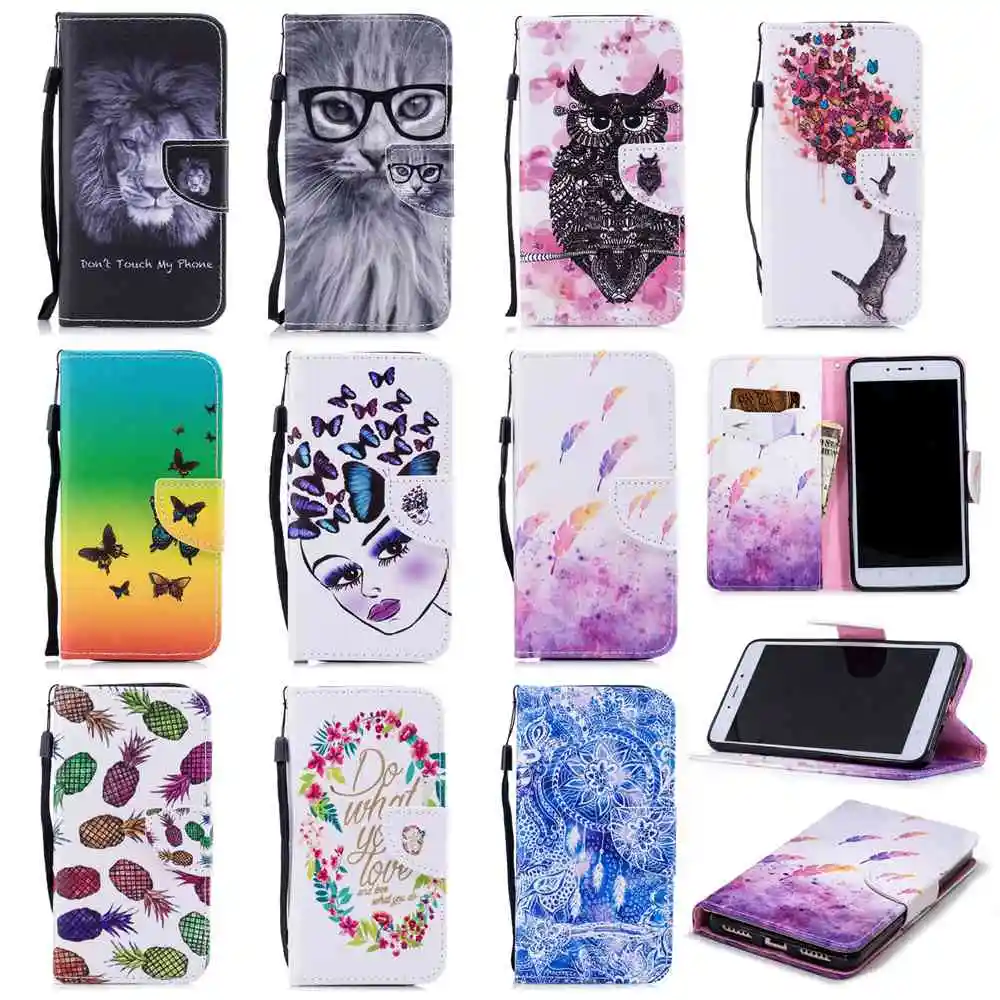 Cute Painted pattern Coque redmi 4A 4X 5A Note 4 Case PU Leather Flip Cover For Xiaomi 5X Cases Stand With Card Holder Capa | Мобильные