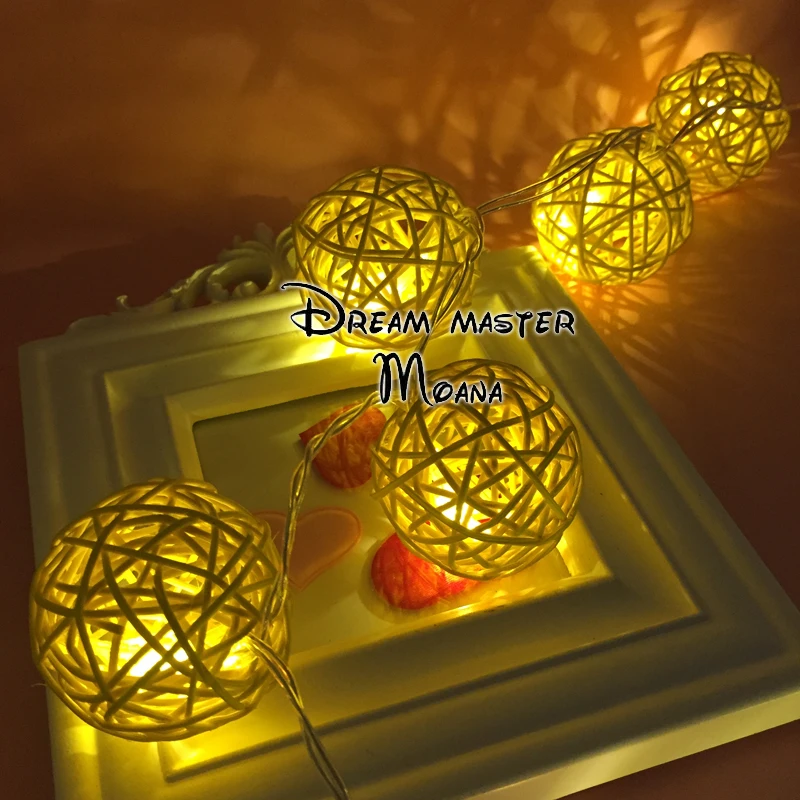 Yellow Rattan Ball String Light Warm White Light Fairy ...