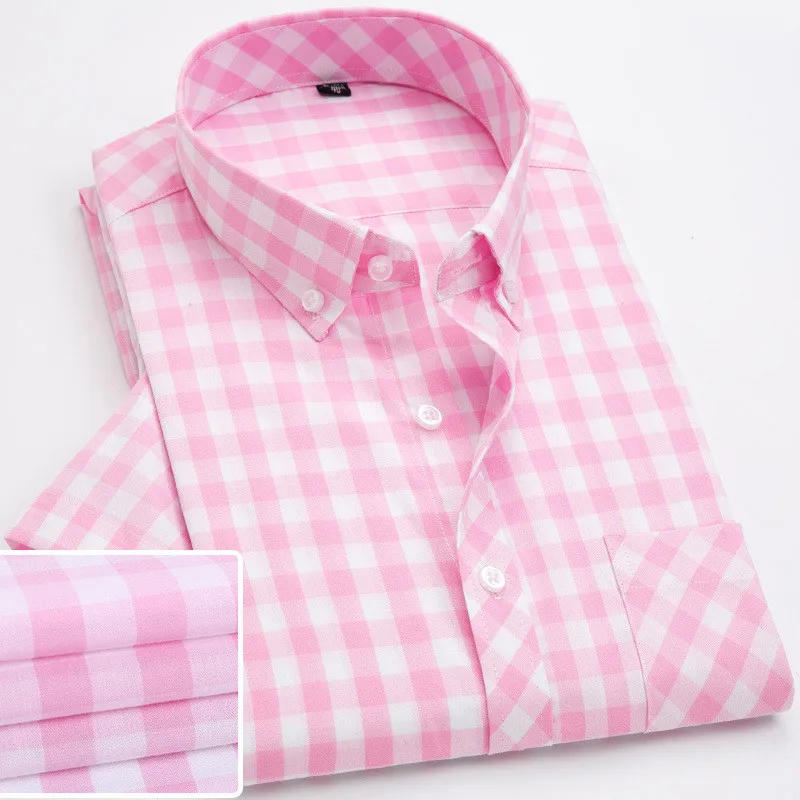 Новая Клетчатая Мужская рубашка с коротким рукавом, модная повседневная приталенная Корейская рубашка в клетку, рубашка из чистого хлопка, блуза Camisa Social Heren Shir