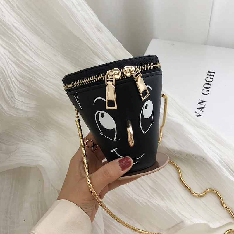 متعة لطيف كوب كرتوني تصميم فتاة شابة حقيبة كتف حمل Crossbody البسيطة حقيبة سلسلة نسائية محفظة حقيبة صغيرة بولسا حقيبة أنيقة