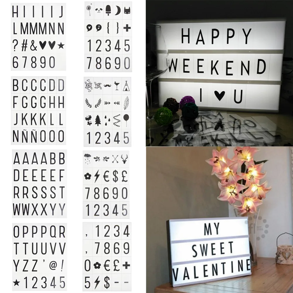 

Hot Sale DIY Cinema Light Box Symbols LED Light Luminous Plaque Box Wedding Xmas Decor Sign Cards without Light Box #248573