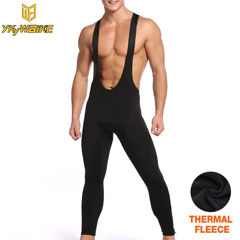 

YKYWBIKE Thermal Fleece Cycling Pants Men MTB Downhill Bike Mountain Bicycle Winter Salopette Padded Bib Tights Long Shorts