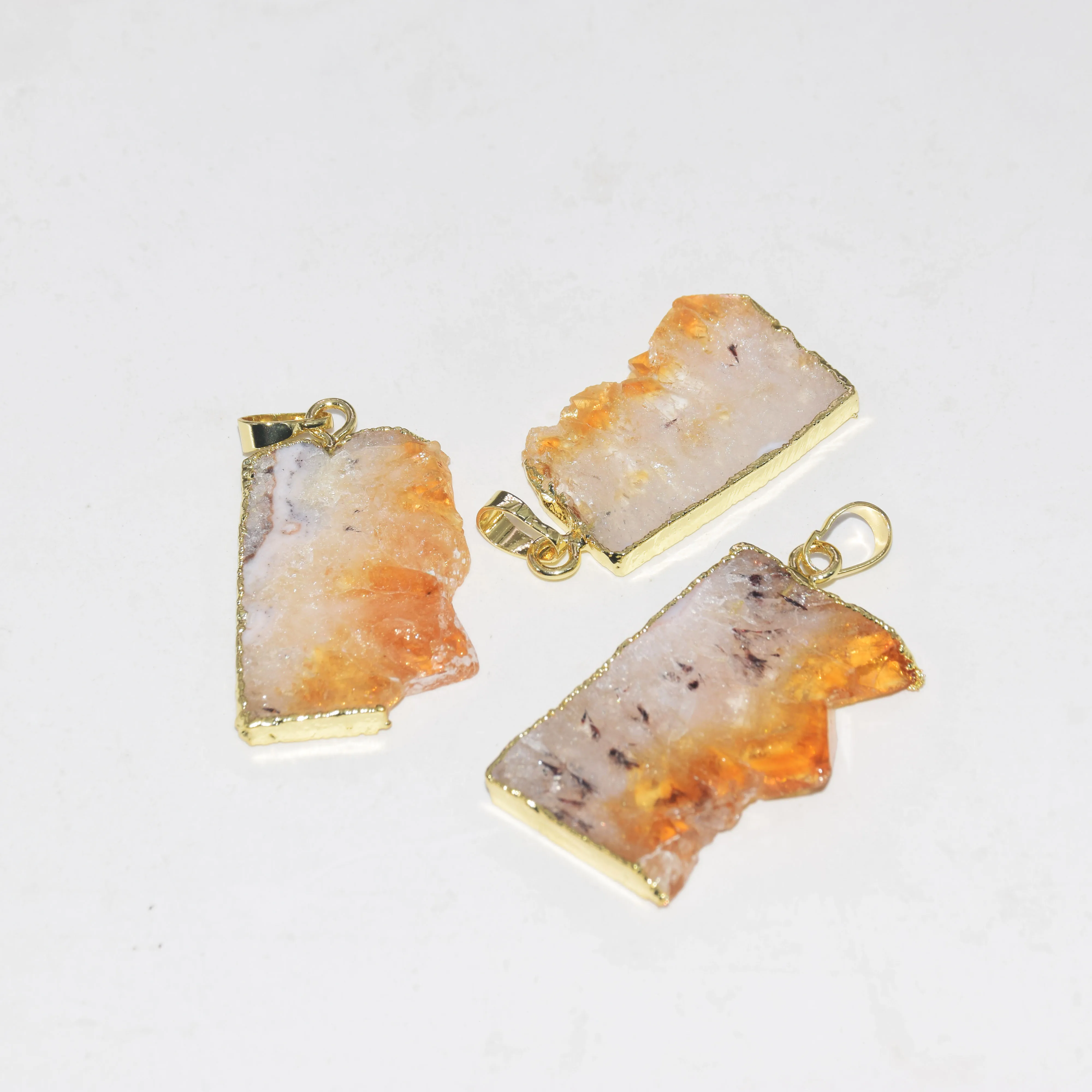 

Natural Slice Citrines Crystal Stone Pendant for jewelry making 2020 Raw Gold Bezel Jewelry yellow quartz crystal pendant women