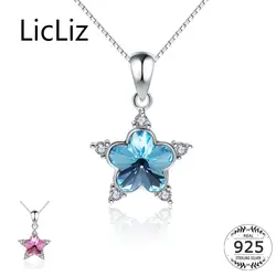 LicLiz новый 925 пробы Серебряный Синий Розовый подвеска в форме кристального цветка Цепочки и ожерелья s для Для женщин проложили CZ