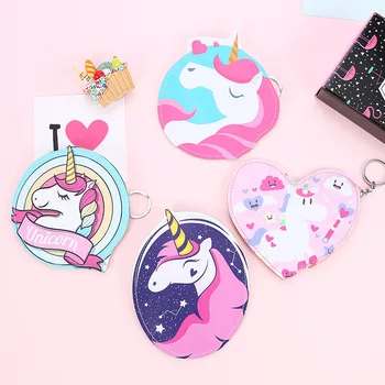 

10pcs/lot Lovely Rainow Unicorn Pony Zipper Coin PU Wallet Purse Storage Case Key Chain Girl Birthday Gifts Party Favor Goodie