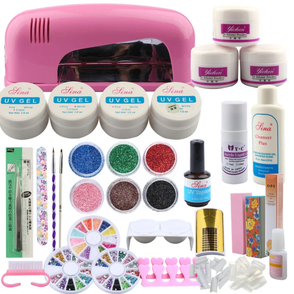 Acrylic And UV Gel Set 9W UV Lamp Acrylic Power UV Gel Set For Manicure Nail Art Glitter 