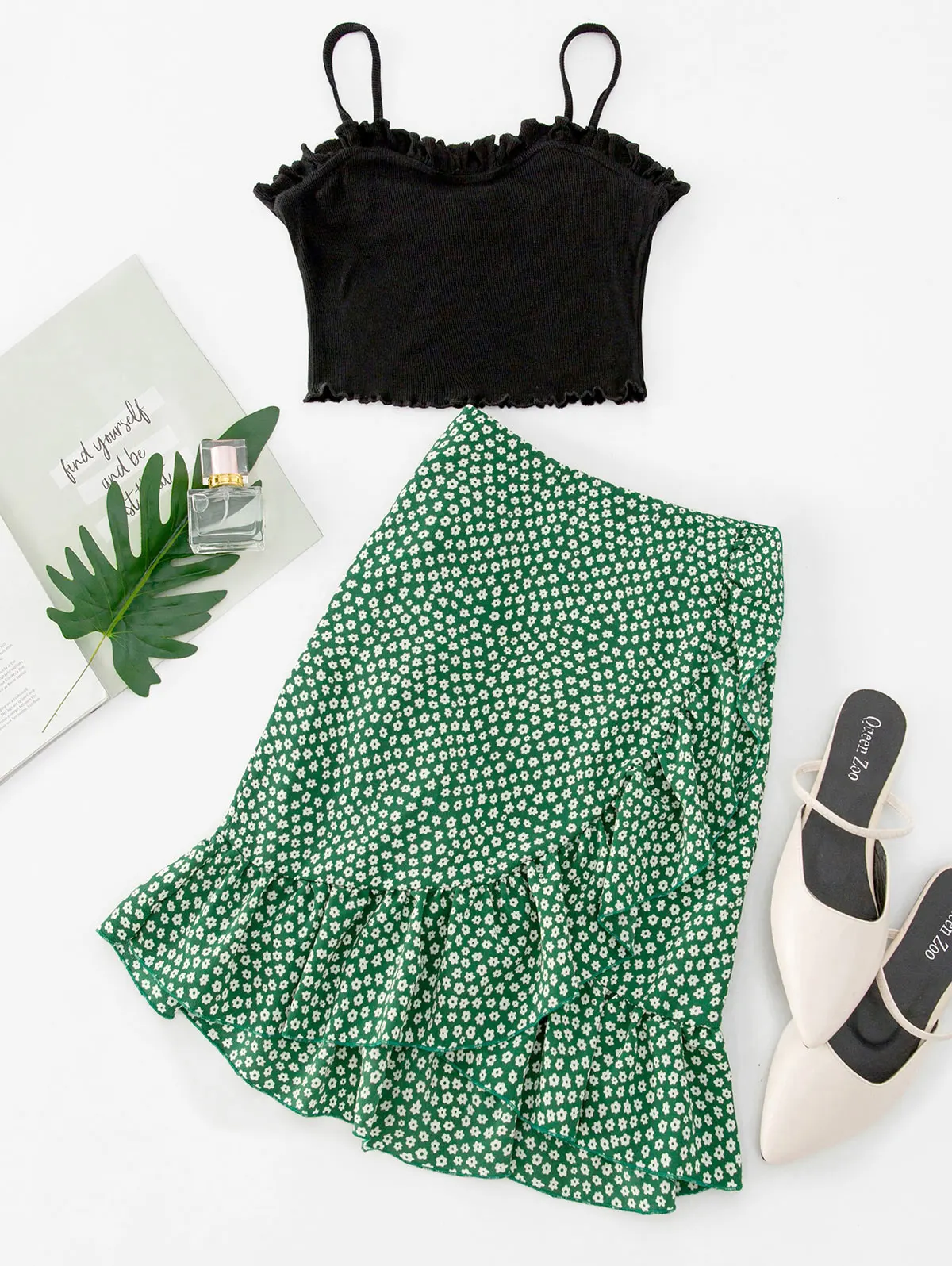 

ZAFUL 2019 Women Beach Dress Floral Crop Cami Top and Overlap Skirt Set Beach Wear Two-Piece Suits Summer Swimsuit Strap Dresses