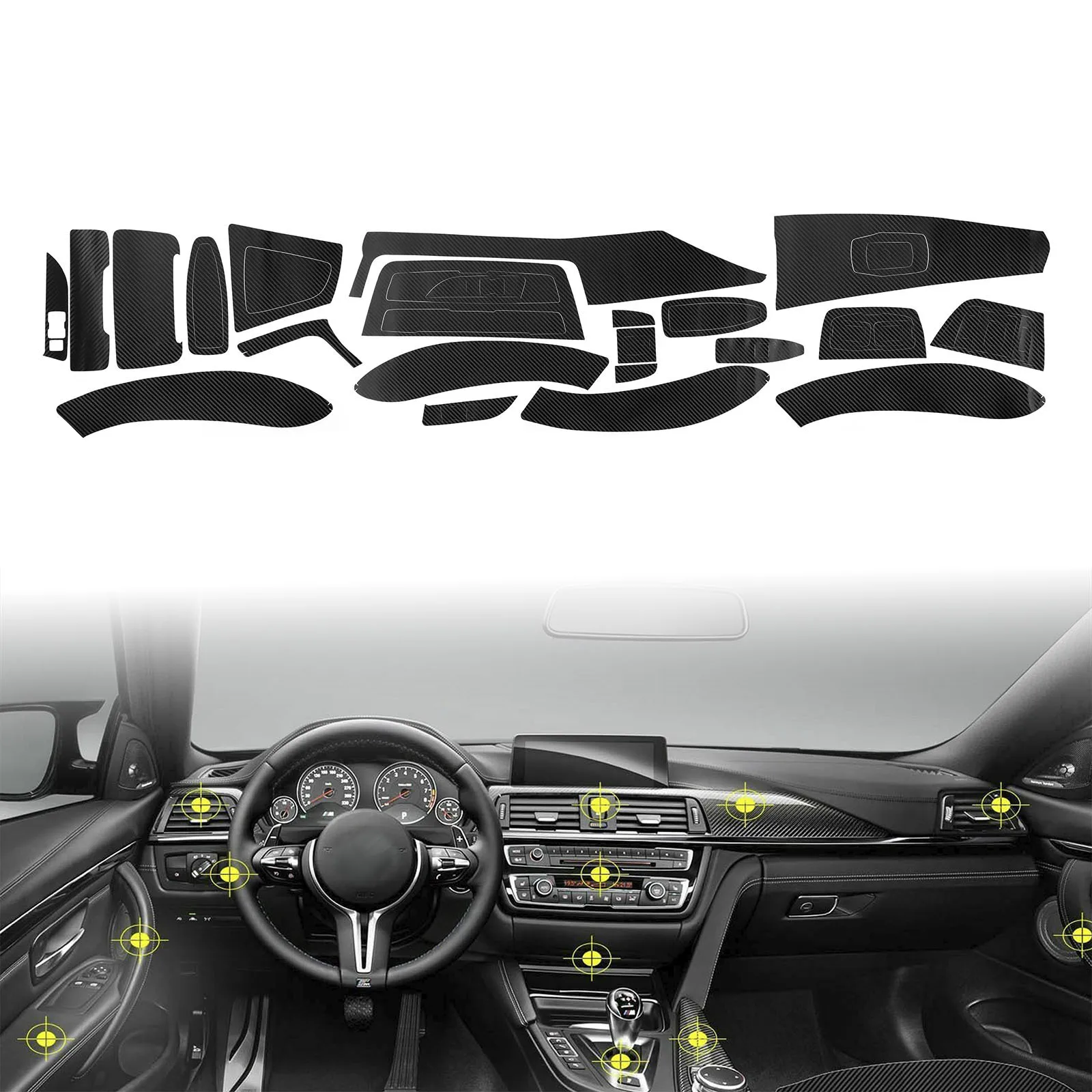 TAIHONGYUN 3D Matte Carbon Fiber Car Interior Decal Sticker Trim