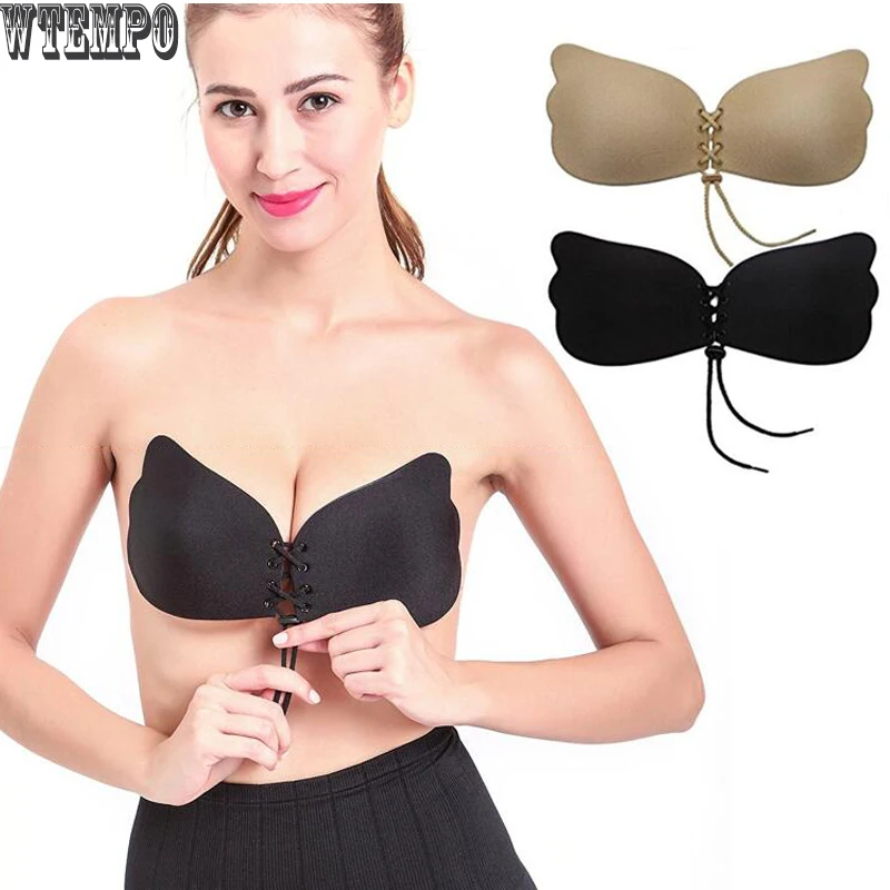 

Womens Reusable Invisible Magic Strapless Self Adhesive Push-up Bras Stick On Gel Backless Silicone Bras with Drawstrings Bra