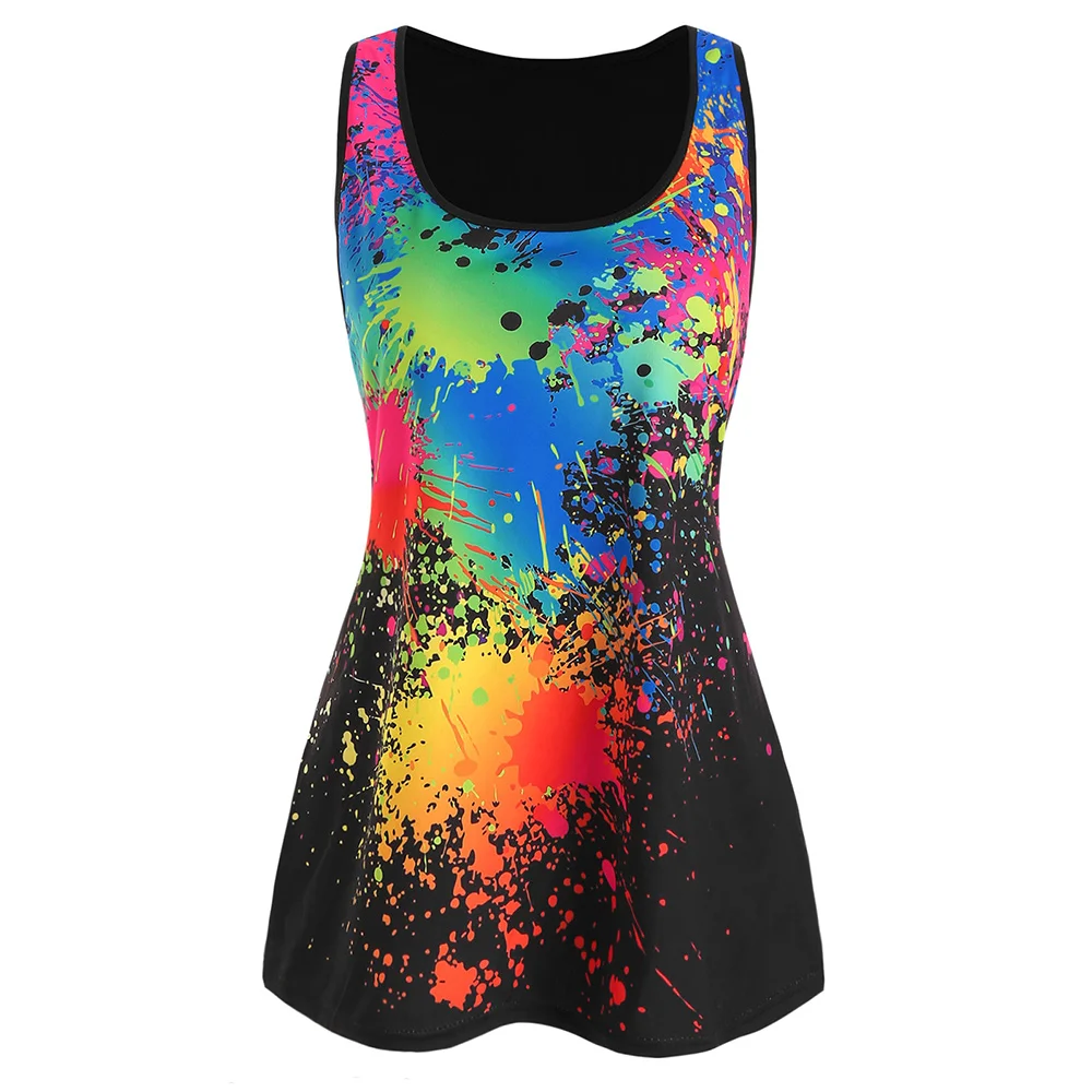 

ROSE GAL Sexy Fitness Tie Dye Tank Top Plus Size Tunic Summer Women Sport Femme Harajuku Streetwear Camis Top Female T-Shirt