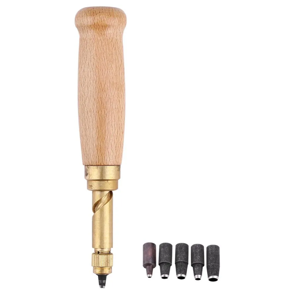 1Set DIY Hand Craft Stitching Tool Wooden Handle Screw Leather Hole