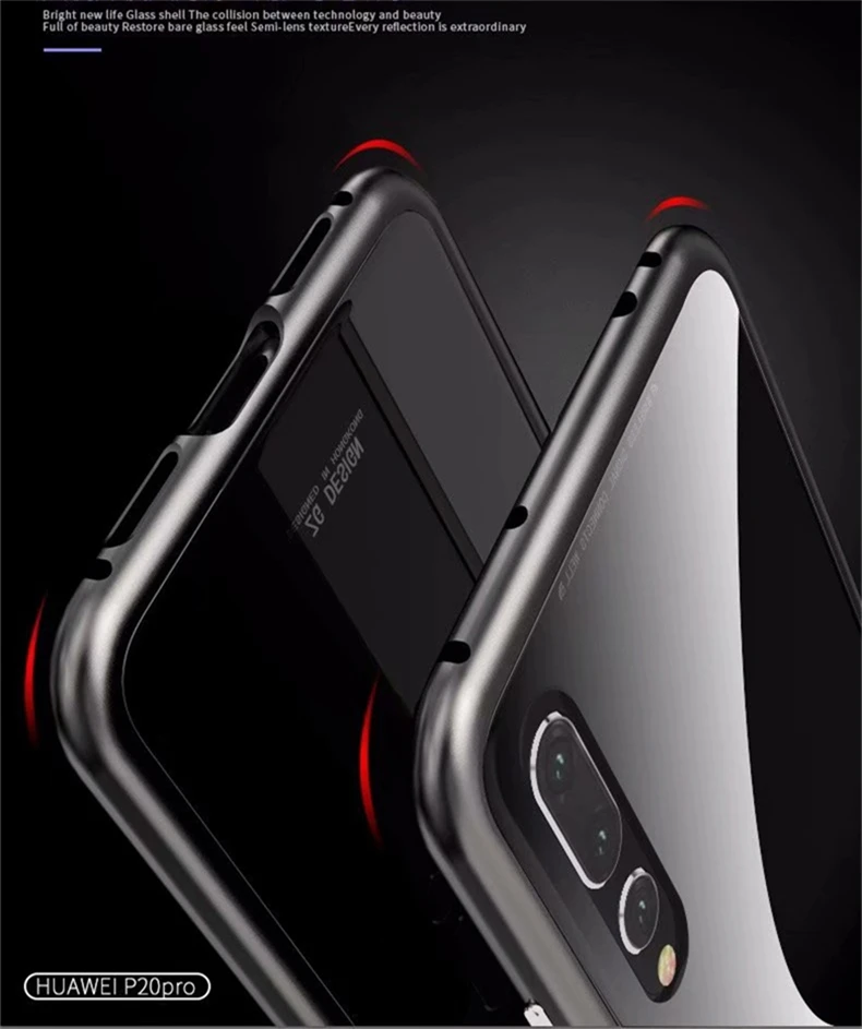 Роскошный Ультратонкий алюминиевый чехол для huawei P20/huawei Ascend P20 Pro закаленное стекло задняя крышка+ Магнитный адсорбционный бампер
