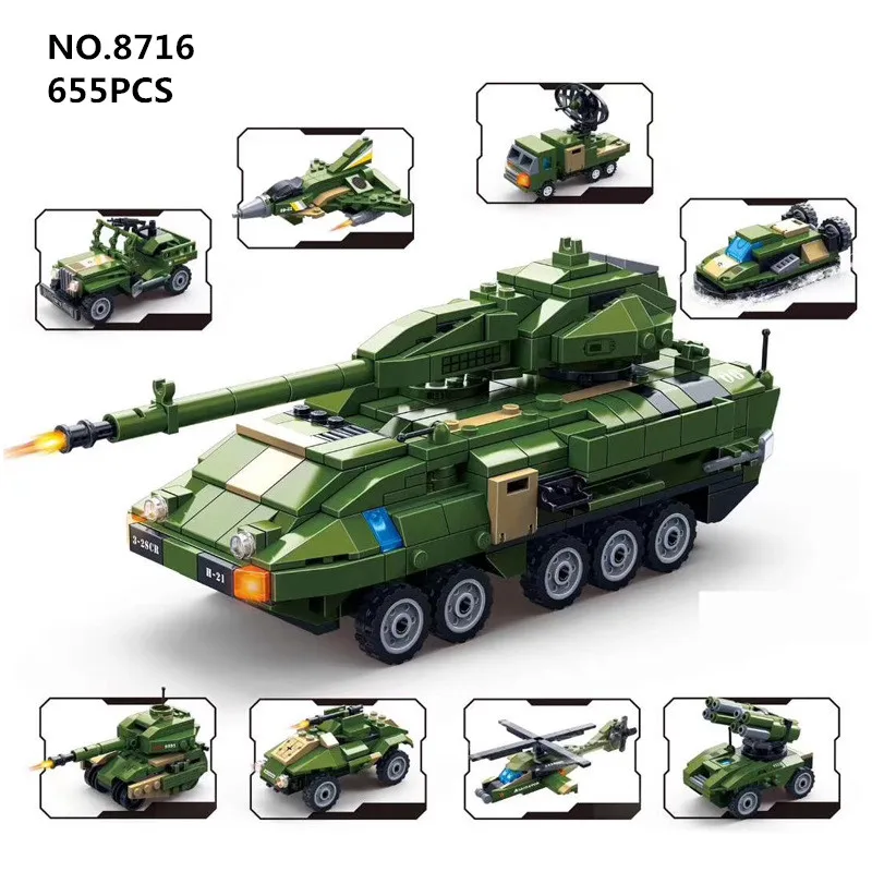 

Gudi Military Tank Blocks 8in1 under armour Armored fighting stryker vehicle models Building Blocks kit Bricks Toys for Children