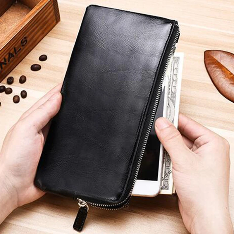 

Business phone money card men long wallet vintage high quality PU leather clutches zipper slim thin coin pocket purse 2019 vugue