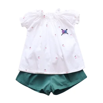 

Baby Girls Summer T Shirt +Shorts Clothing Set Children Fashion Floral Outfits Kids Lovely Beach Clothing Set for 6-14T AA11763