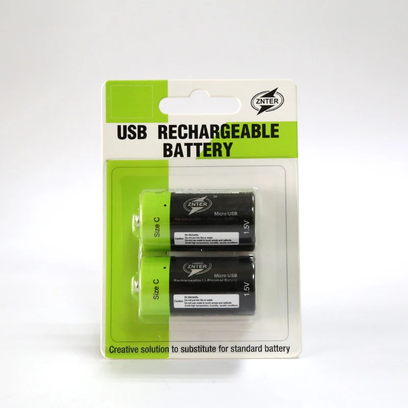 

2pcs ZNTER 1.5V 3000mAh Batteries Rechargeable Lipo A+ grade C Size Micro USB Batteria WITH USB Charging Cable