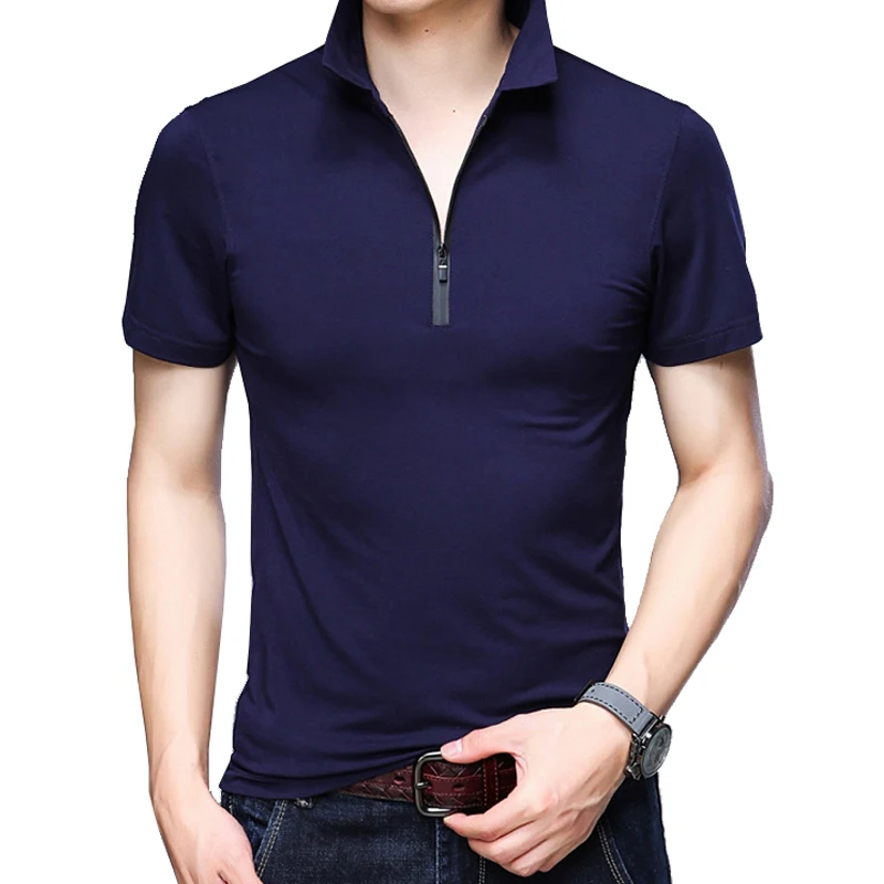 Thin T Shirt Men 2018 Brand Designer Summer Slim Fit Turn Zipper Down