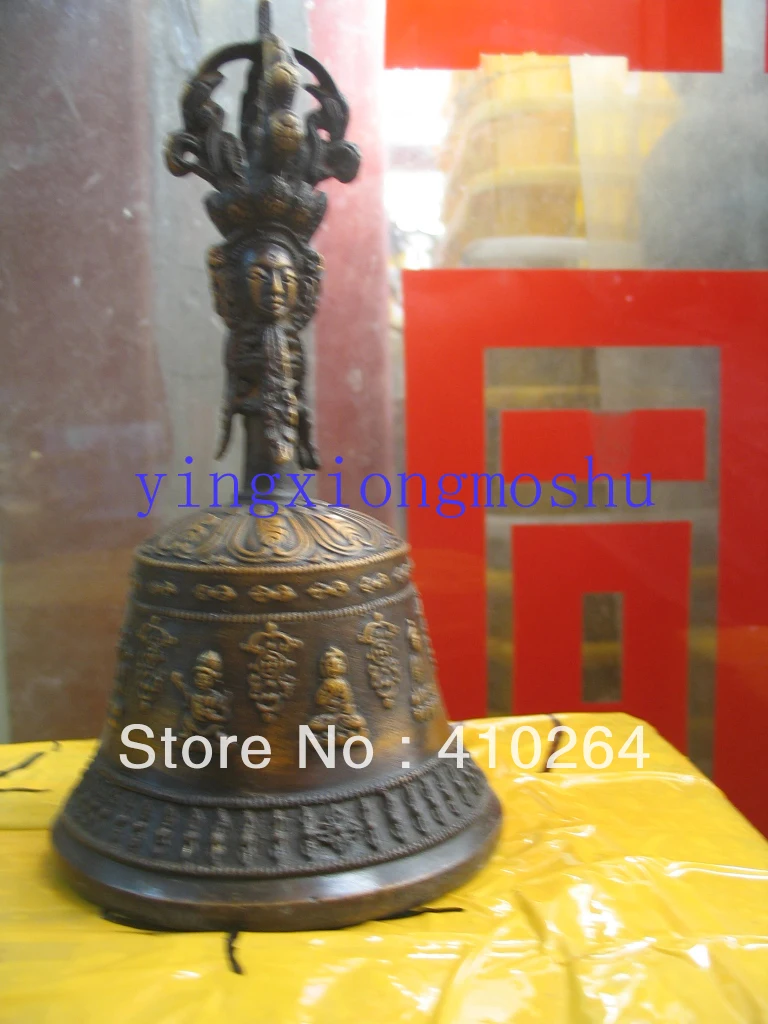 

0116P [old craft ] Fast shipping 18cm Hide the clan Buddhism method machine bell Dang bronze statue (A0314)