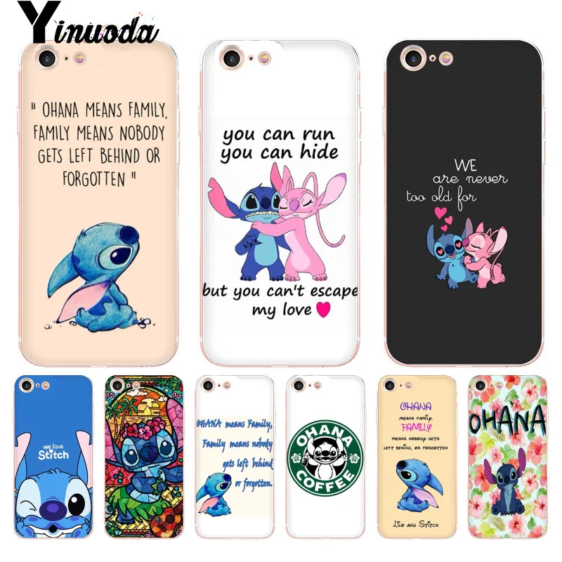 

Yinuoda For iphone 7 6 X Case Lilo and Stitch Quote Ohana means Family Phone Case for iPhone 8 7 6 6S Plus X 10 5 5S SE 5C XS XR