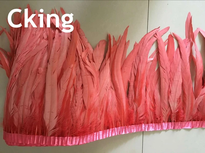 

2yard - Coral Stripped Coque Tail Feathers Wholesale Craft Supplier Costume 30-35cm 12-14inch in width diy sewing material