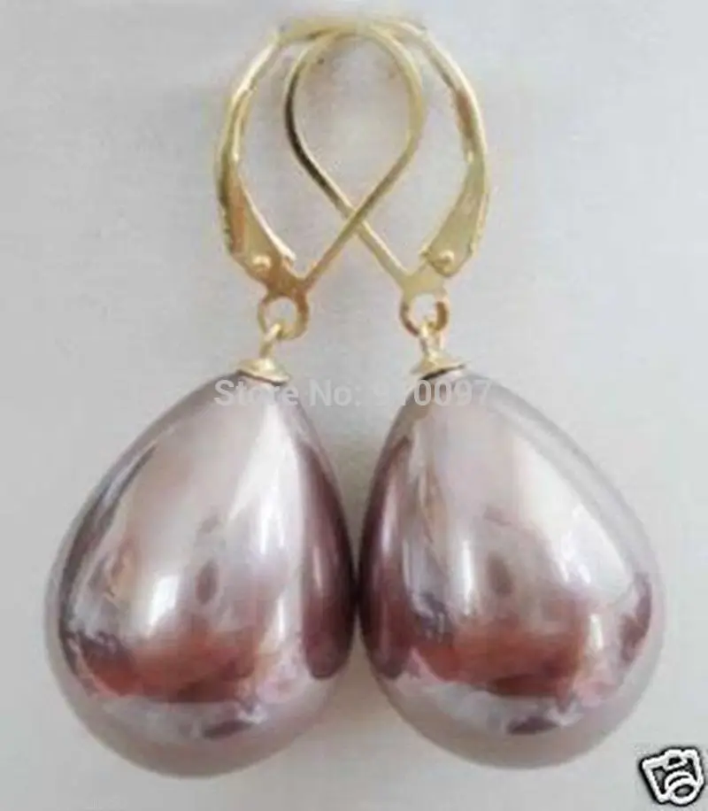 

>>New Rare Genuine 12X14mm Purple Sea Shell Pearl Dangle Earrings