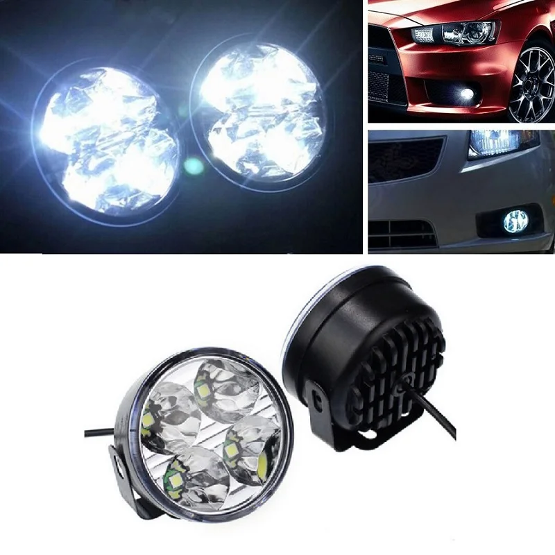 

2Pcs Hot New 4LED 4W 12V Car Auto White Round Off road led DRL Daytime Running Lights fog parking lamp warning light car styling
