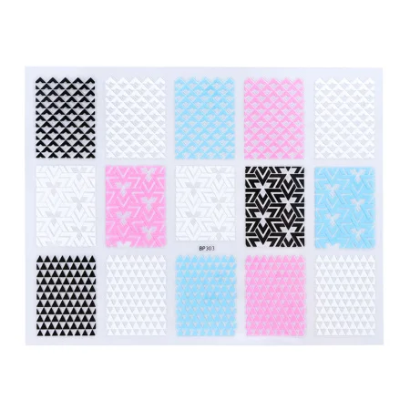 1 шт 3D слайдер для ногтей, фольга, черно-белая наклейка, геометрические цветы, полосы, самоклеющиеся украшения для ногтей, CHBP301-316 - Цвет: BP303