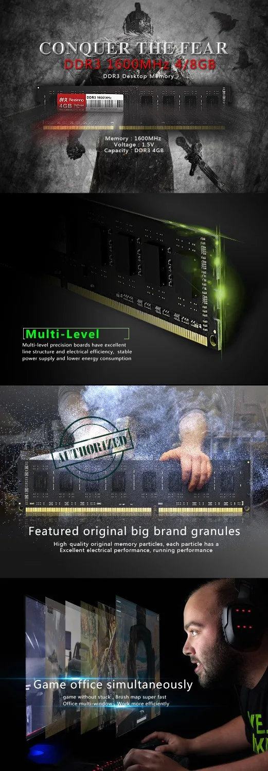 Eeinno ram ddr3 4 ГБ/8 ГБ 1600 МГц 1,5 в NON-ECC 12800 Мб/с 240pin пожизненная гарантия одиночный модуль оперативной памяти Память для настольных компьютеров Intel и AMD