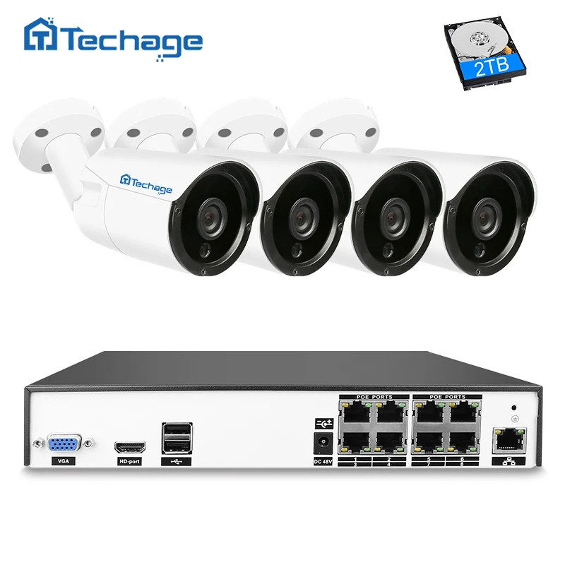 

Techage H.265 8CH 4MP POE NVR CCTV System 4PCS 4MP Array Led Hi3516D OV4689 IP Camera P2P Onvif Video Security Surveillance Set