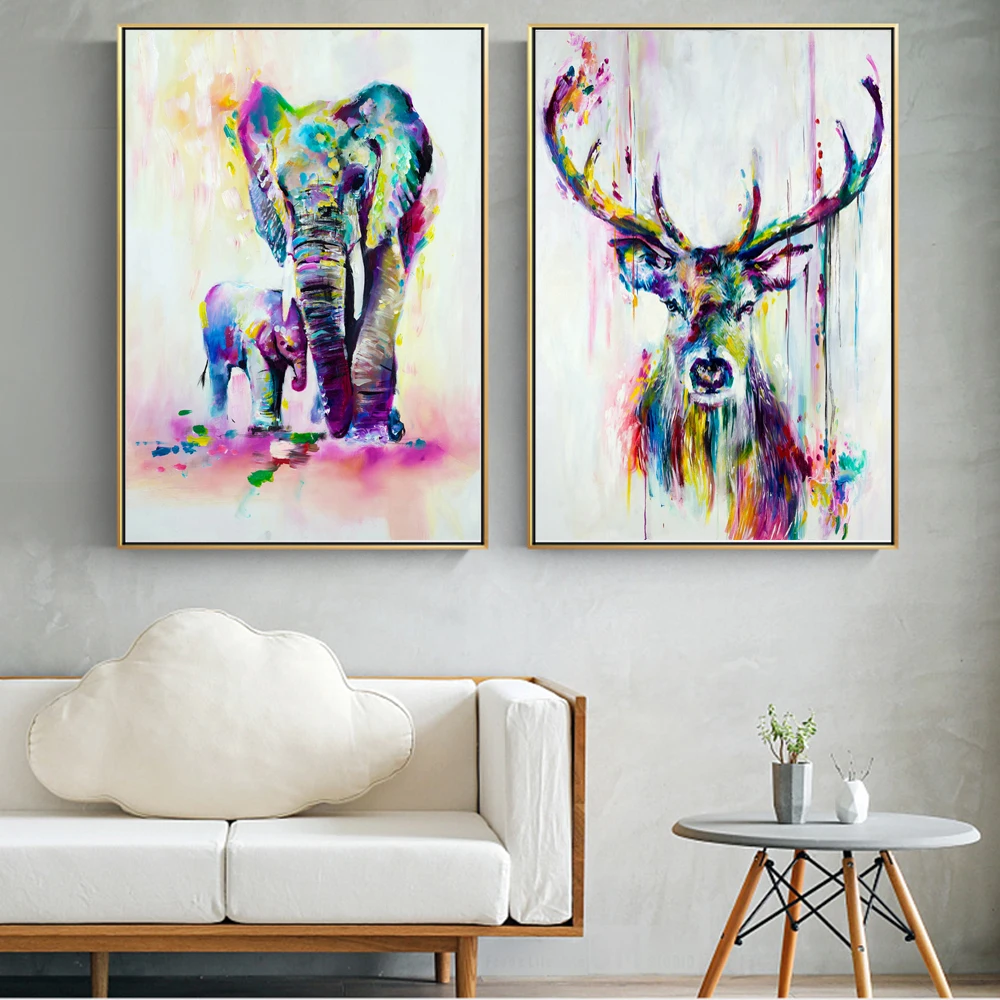 Abstract Poster Cat Elephant Deer Poster Wall Art Canvas Painting Home Decor