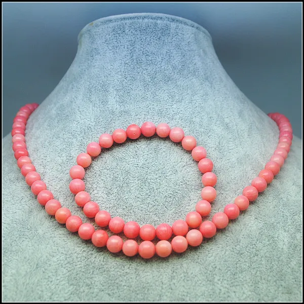 

pink coral necklace sets with bracelets prety colors 17.5 inch length beads size 7mm simple jewelry designs with nice bracelets