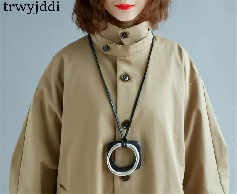 Femmes De Automne Printemps Kaki Manteau Col Coupe vent Khaki Tendance Stand 2018 Lâche A1263 Tranchée Style Littéraire Grande Manteaux Taille Nouvelle FpxqCxwzv