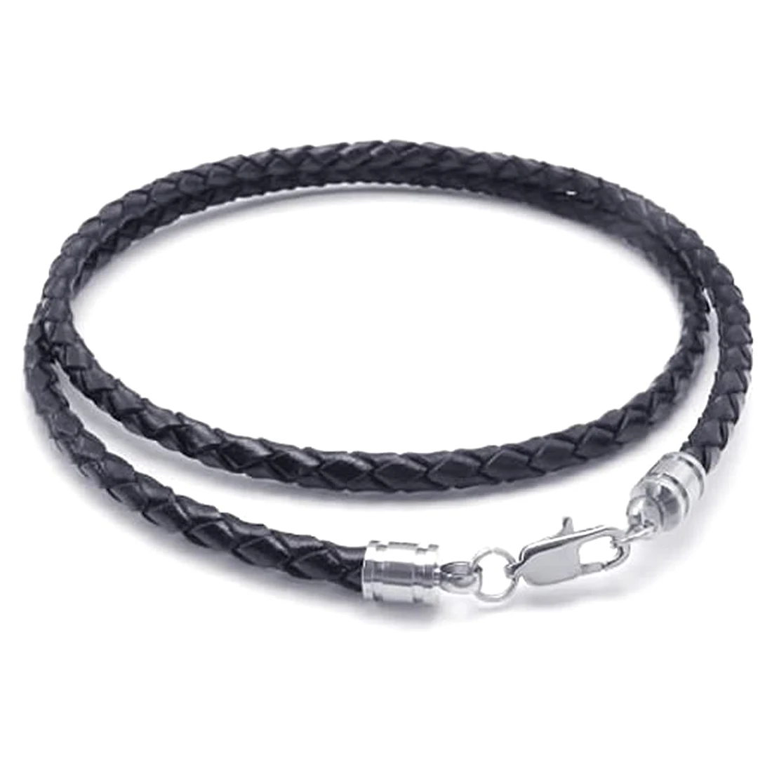 

Jewelry Men's Necklace - 3mm Cord - Leather - Stainless Steel - for Men - Color Black Silver - With Gift Bag