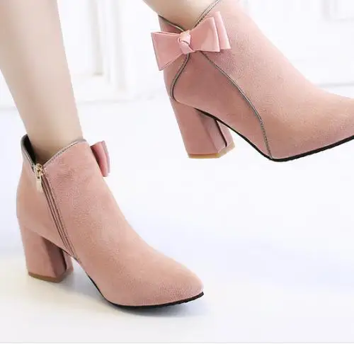 

Women Leather Ankle Boots Square High Heel Boots for Woman Fashion Zip Black Autumn Winter .