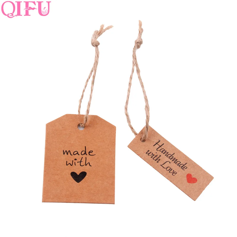 

QIFU 50pcs Rustic Wedding Decoration Kraft Paper Tags Weeding Decor Wedding Event Party Supplies Handmade with Love Party Decor