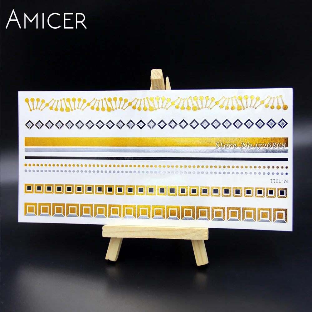 

Free Shipping New Metallic Gold Silver Body Art Temporary Tattoo Sexy Flash Sticker For Metal Bracelet mehndi