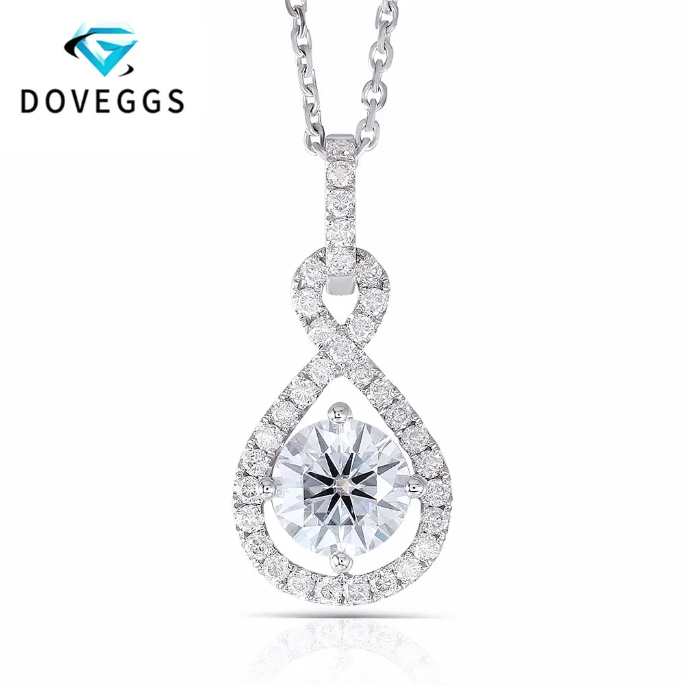 

DovEggs 14K White Gold 585 6.5MM 1 Carat F Color Round Brilliant Moissanite Halo Pendant Necklace for Women Free Shipping