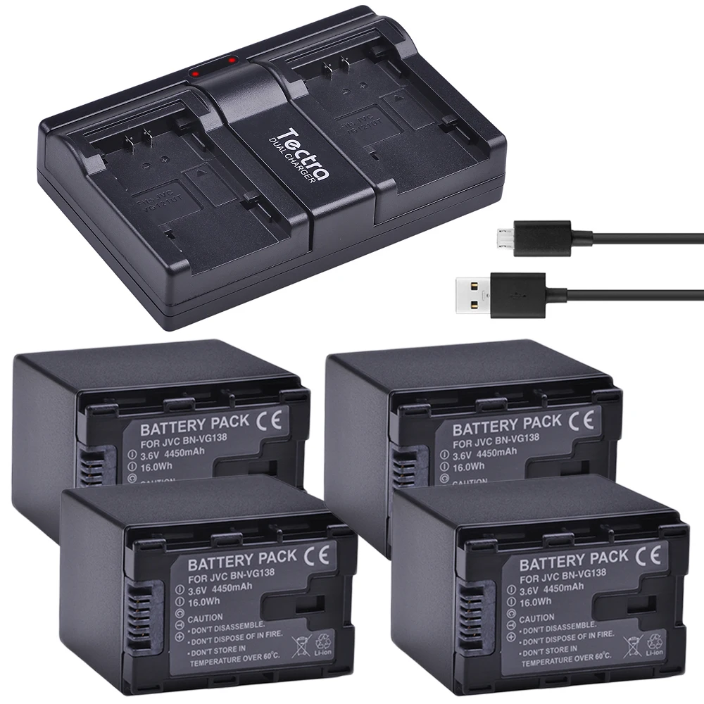 

4Pc BN VG138 BN-VG138 Camera Battery+Dual USB Charger for JVC GZ-EX250 GZ-EX310 GZ-EX355 GZ-HM340 GZ-HM440 GZ-HM450 GZ-MS110