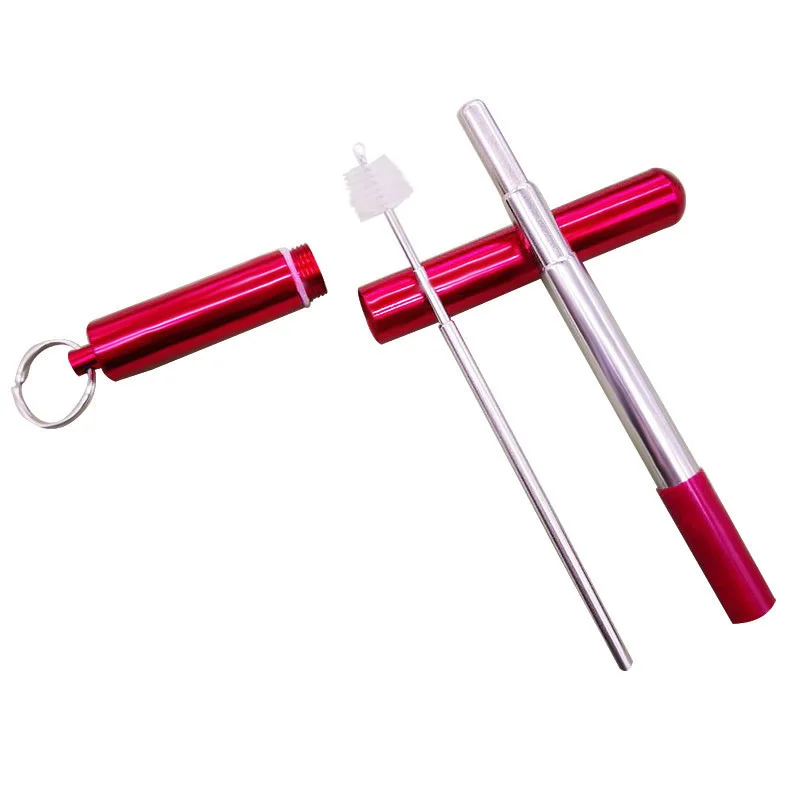 

Reusable Foldable Stainless Steel Straw Set Portable Collapsible Drinking Metal Straw With Case and Brush for Outdoor Bar