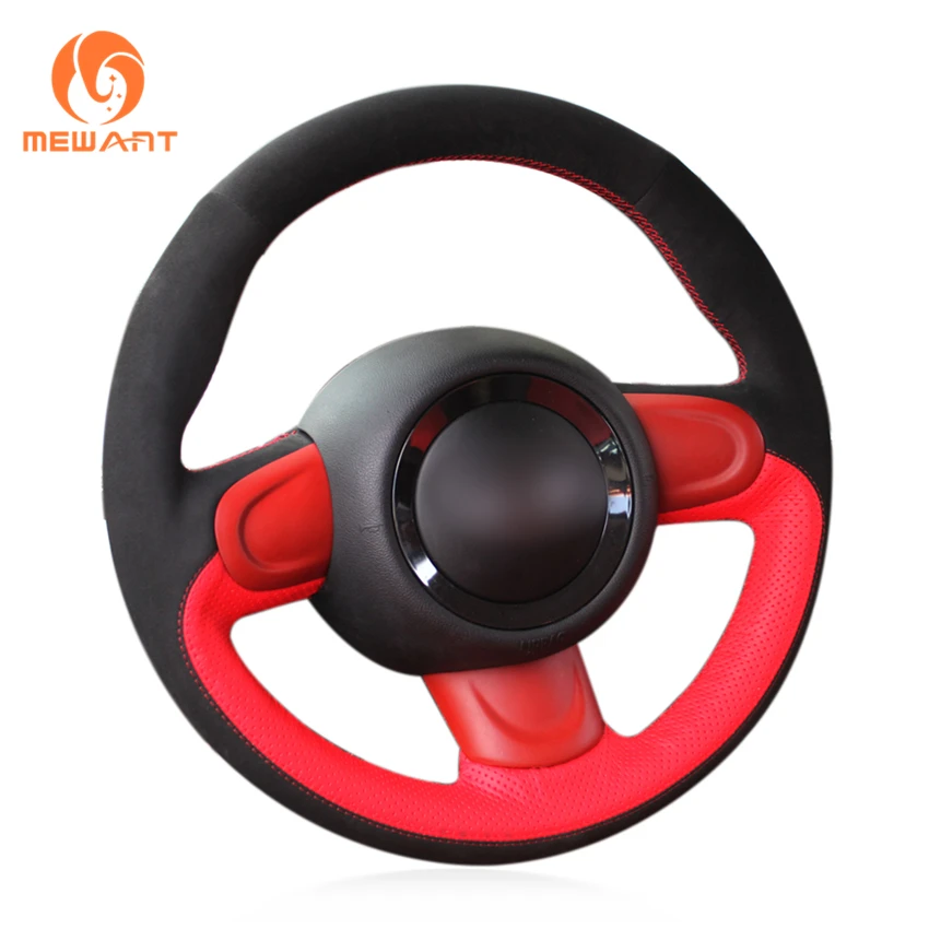 

MEWANT Red Genuine Leather Black Suede Car Steering Wheel Cover for Mini Coupe