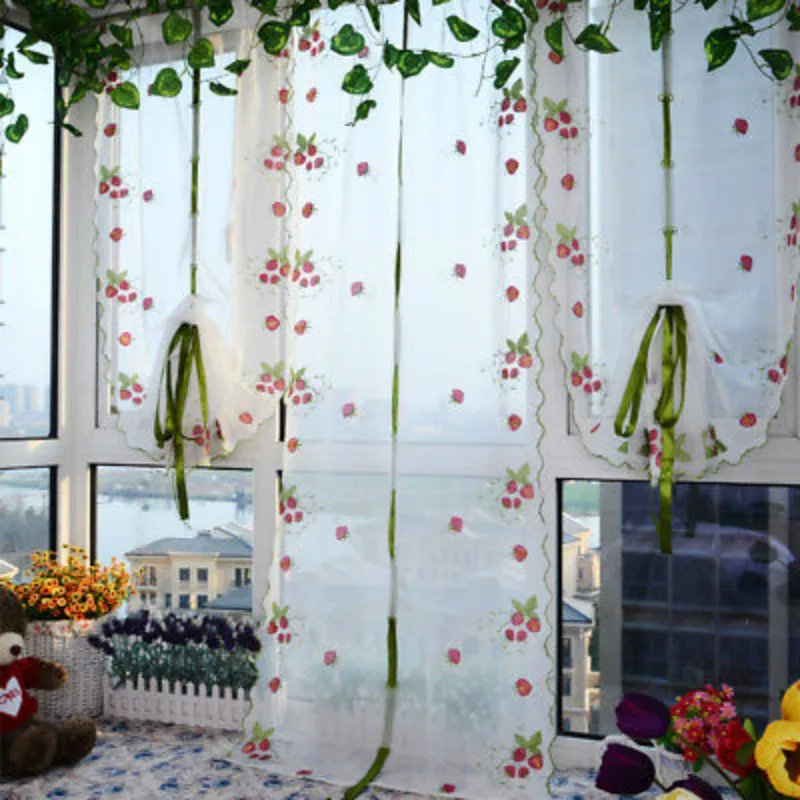 2018 Embroidered Strawberry Tulle Window Screen Door Balcony