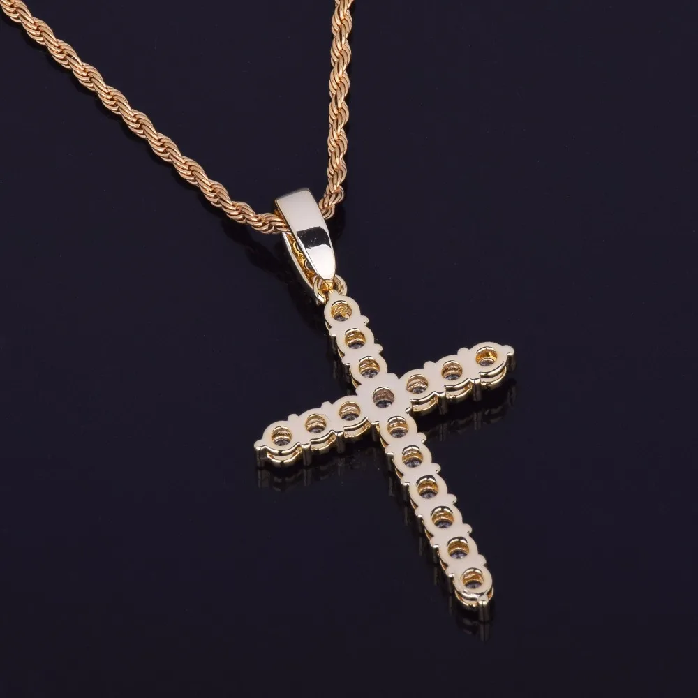 Золото серебро кубический циркон крест кулон ожерелье Медь Материал Bling CZ для мужчин и женщин хип хоп ювелирные изделия с кубинской/веревкой цепи