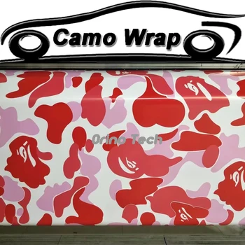 

ORINO White Red Vinyl Film PVC Adhesive Camouflage Car Wrap Motorcycle Vehicle Camo Foil Wrapping With Air Free Bubble