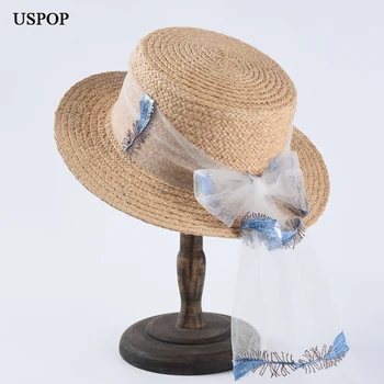 

USPOP 2019 Newest raffia sun hats women fashion wide brim straw hats female summer big silk bow-knot beach hat