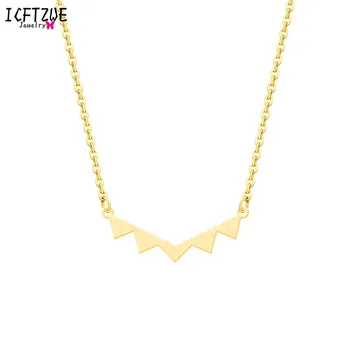 

ICFTZWE Hip Hop Gold Black Rose Geometric Simple Triangle Line Pendant Necklaces Women New Fashion Stainless Steel Long Chain
